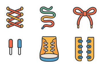 Colorful Lacing Patterns. Flat vector mini-illustrations fun lacing patterns in colors children's