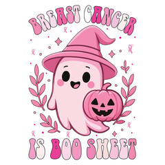 Breast cancer is boo sheet Halloween cute pink retro funny t-shirt design illustration