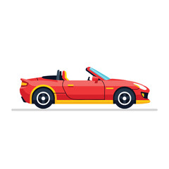 Naklejka premium Red convertible sports car side view with yellow detailing flat icon design