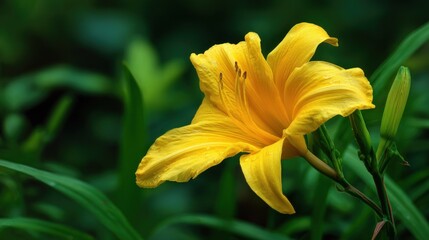 Obraz premium Closeup of yellow flower with green background