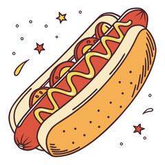 Vector Flat Color, Hotdog, Isolated on White Background