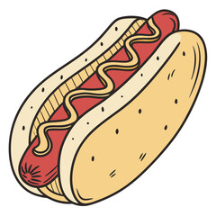 Vector Flat Color, Hotdog, Isolated on White Background