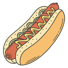Vector Flat Color, Hotdog, Isolated on White Background