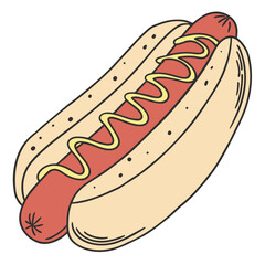 Vector Flat Color, Hotdog, Isolated on White Background