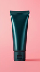 Dark Green Cosmetic Tube Mockup on Pink Background for Skincare or Beauty Products Presentation and Marketing Material