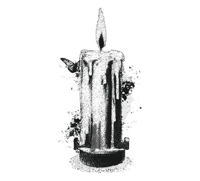 Candle element in vintage collage style with halftone grainy texture and photocopy effect, suited for surreal 90s grunge, psychedelic tattoo designs, retro posters, and nostalgic horror art