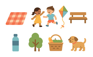 Fototapeta premium Family Park Picnic. Flat vector mini-illustrations family day in the park in colors children's illustrations: