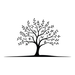 Obraz premium Silhouette of a tree with leaves on white background