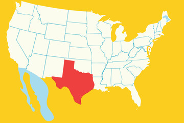 Fototapeta premium Map of southeast usa country map Texas Highlighted on United States Map north america
