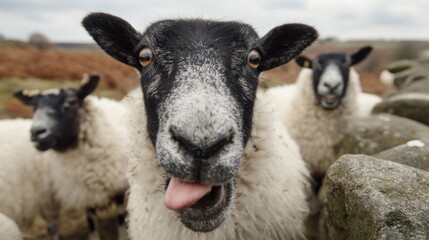 Sheep face portrait with tongue out