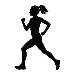 Silhouette of a woman running isolated on white background