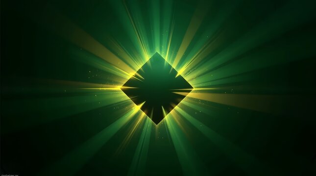 Abstract technology background with a glowing geometric shape emitting bright light rays. A futuristic and mysterious design with a central focal point.