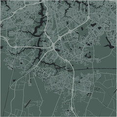 Map of Chesapeake in Virginia in a smooth dark style. Contains layered vector with roads water, parks, etc.