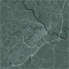 Map of Lynchburg in Virginia in a smooth dark style. Contains layered vector with roads water, parks, etc.