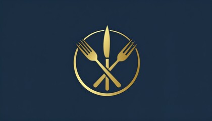 Gold cutlery logo on dark background