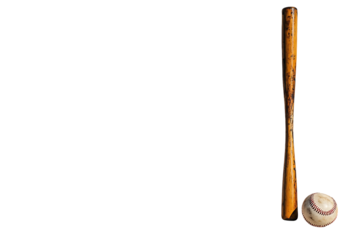 A baseball bat standing next to a baseball  on transparent background