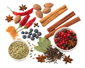 Fototapeta premium natural Spices and natural food on white background 