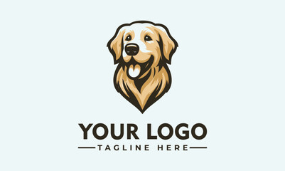 Golden Retriever head illustration with a smiling expression and tongue out, stylized for a logo design.