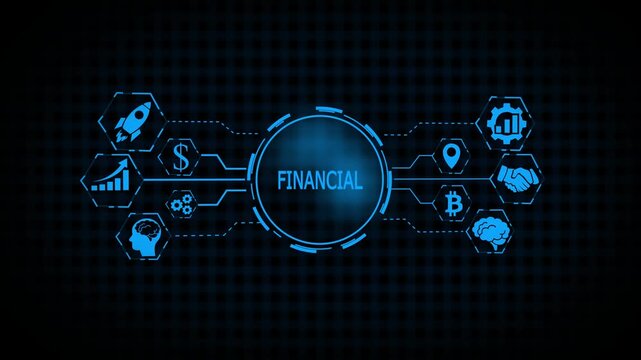 Animation of financial data processing over dark backgroun graphs and an upward arrow, symbolizing business growth4k video animation - Powered by Adobe