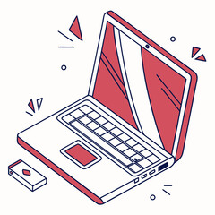 Vector Flat Color, Laptop, Isolated on White Background