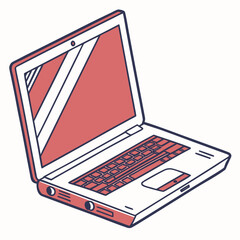Vector Flat Color, Laptop, Isolated on White Background
