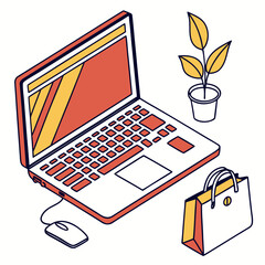 Vector Flat Color, Laptop, Isolated on White Background
