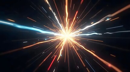 Naklejka premium Abstract background of bright light rays and energy streaks moving at high speed. A powerful, dynamic explosion or burst of light with a futuristic feel.