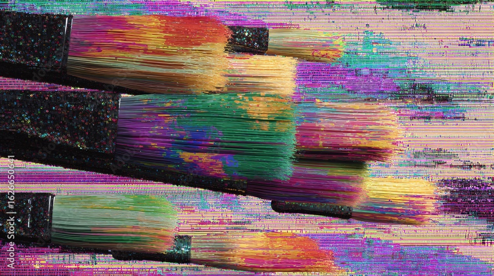 Poster close-up of colorful paintbrushes with an abstract effect.