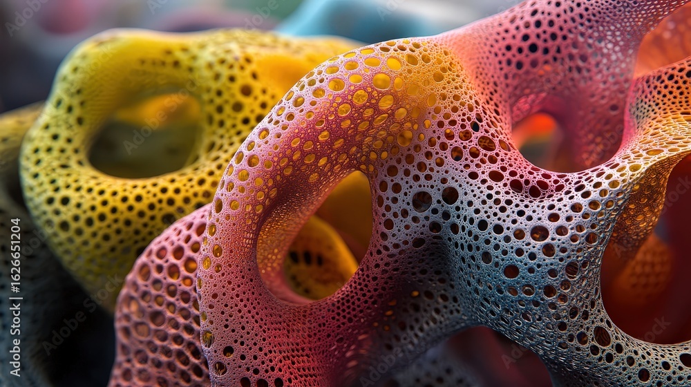 Poster intricate close-up of colorful polymer matrix with unique textures