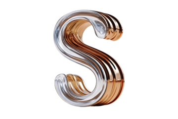 Metallic, stylized letter "S" in copper and silver.  3D render
