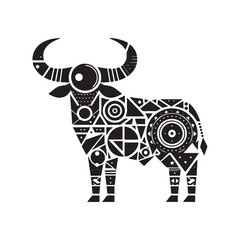 WebGeometric Ankole Watusi Silhouette Vector Made of Triangles Circles and Rectangles Horned Bull Clipart Isolated on White