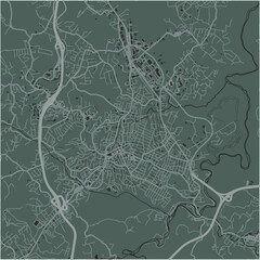 Map of Beckley in West Virginia in a smooth dark style. Contains layered vector with roads water, parks, etc.