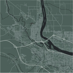 Map of Richland in Washington in a smooth dark style. Contains layered vector with roads water, parks, etc.