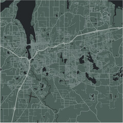 Map of Olympia in Washington in a smooth dark style. Contains layered vector with roads water, parks, etc.