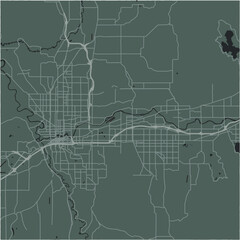 Map of Spokane Metro in Washington in a smooth dark style. Contains layered vector with roads water, parks, etc.