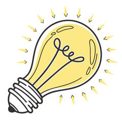 Vector Flat Color, Light Bulb, Isolated on White Background