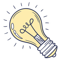 Vector Flat Color, Light Bulb, Isolated on White Background