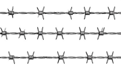 Three parallel lines of barbed wire