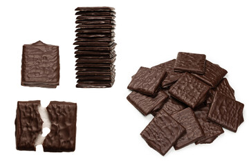 Dark chocolate candies isolated on white background.