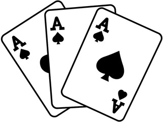 Black and white simple clipart of playing cards, white background.