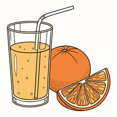 Vector Flat Color, Orange Juice, Isolated on White Background