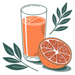 Vector Flat Color, Orange Juice, Isolated on White Background