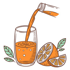 Vector Flat Color, Orange Juice, Isolated on White Background