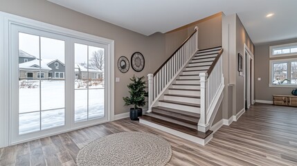 Cozy entryway with stairs and windows