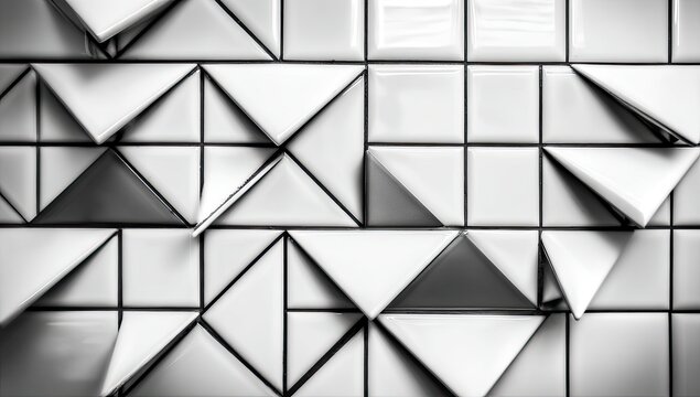 Abstract pattern of white triangular tiles arranged in a grid