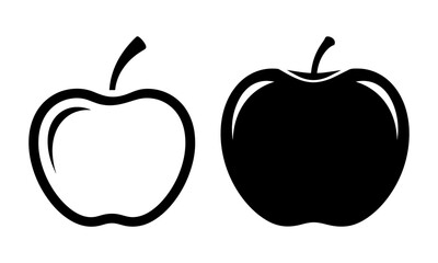 Vector art of outline and solid silhouette of a fresh apple isolated on white background