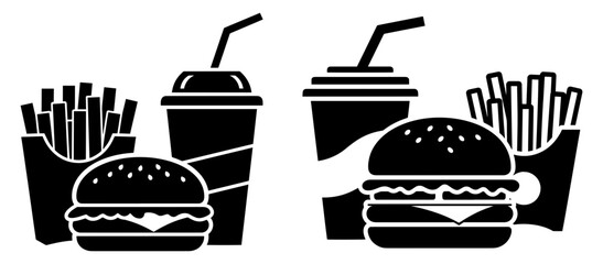 Vector art of fast food meal with burgers, french fries, and drinks