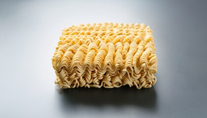 a square block of raw instant noodles on a background the noodles are tightly packed