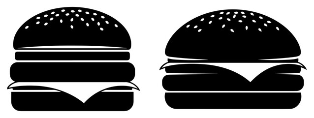 Vector art of two delicious hamburgers with cheese and sesame seed buns isolated on white background