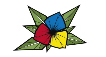 Colorful flower with green leaves isolated on transparent background